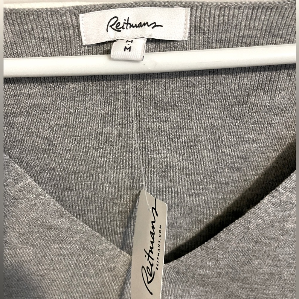 Sz US M Reitmans women Long-Sleeve V-Neck Sweater pullover 48%viscose grey - Picture 13 of 15